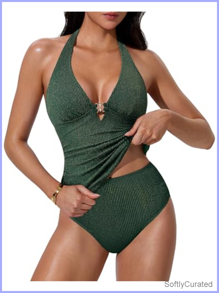 Sexy Halter Tankini Set High Waisted Backless Tummy Control Swim